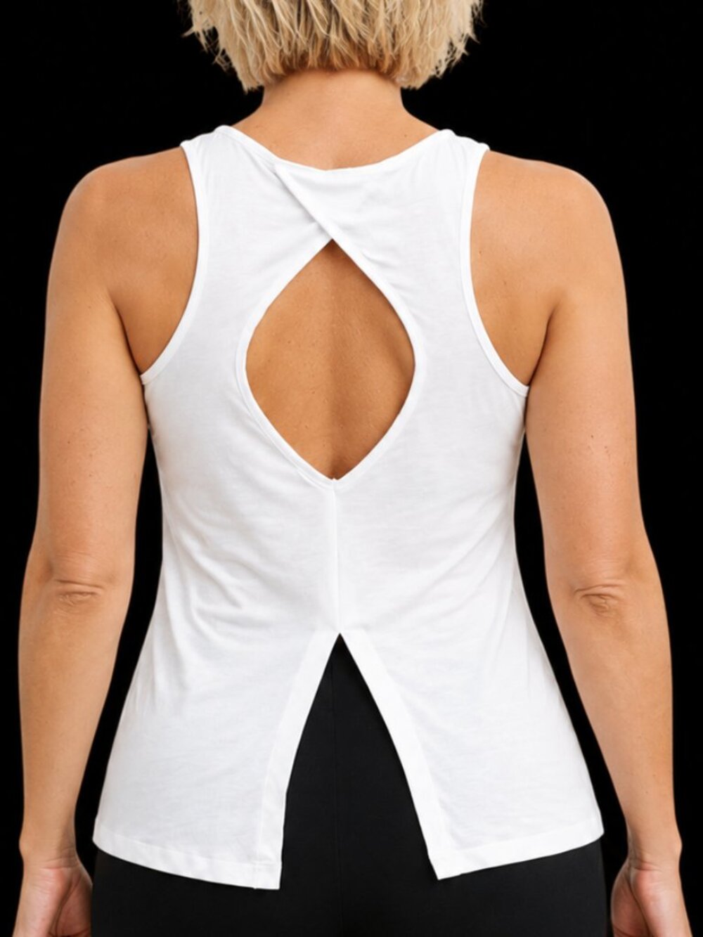 XS womens white tank. Warrior key hole workout, exercise, yoga top. Racerback